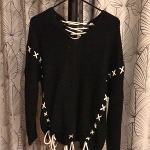 Black lace up sweater (worn 1 time) S/M size